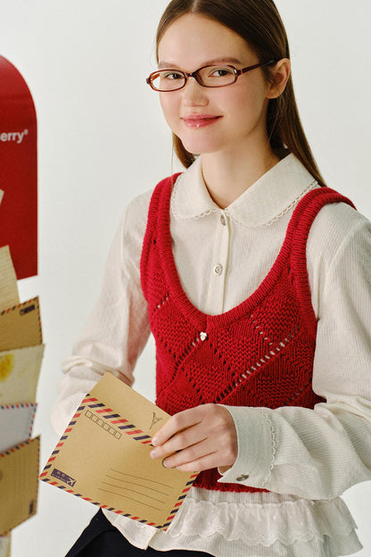 채워진 모찌 울 니트 조끼 