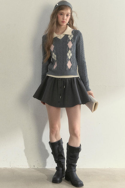 Retro Argyle Knitted Sweater