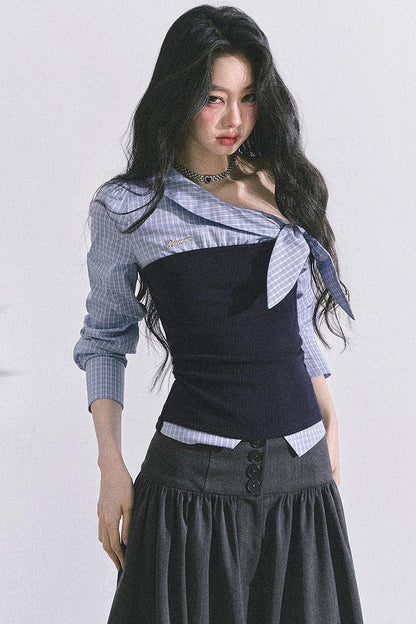 Korean Long-Sleeved Plaid Shirt