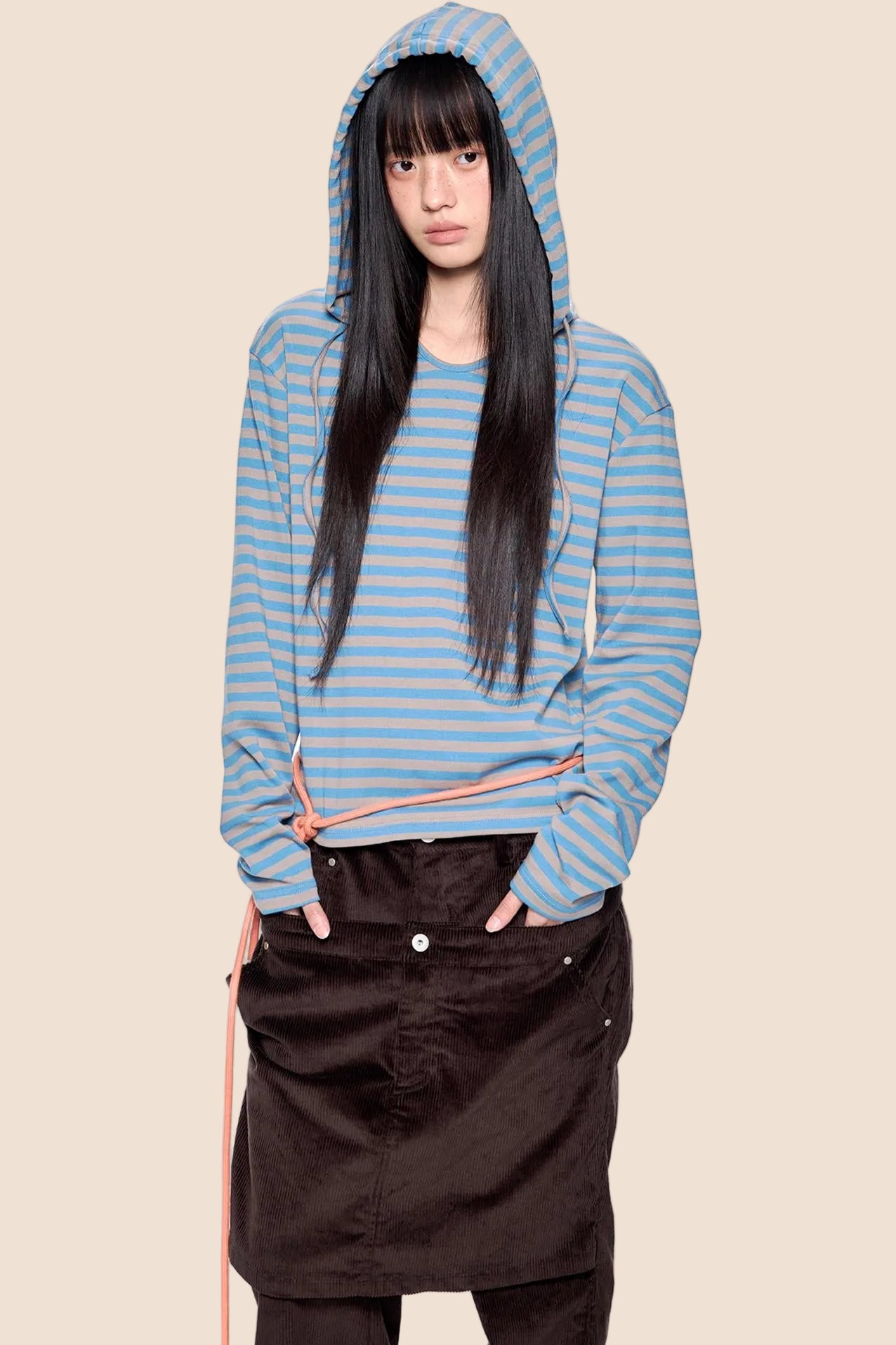Striped Color-Block Hooded Top