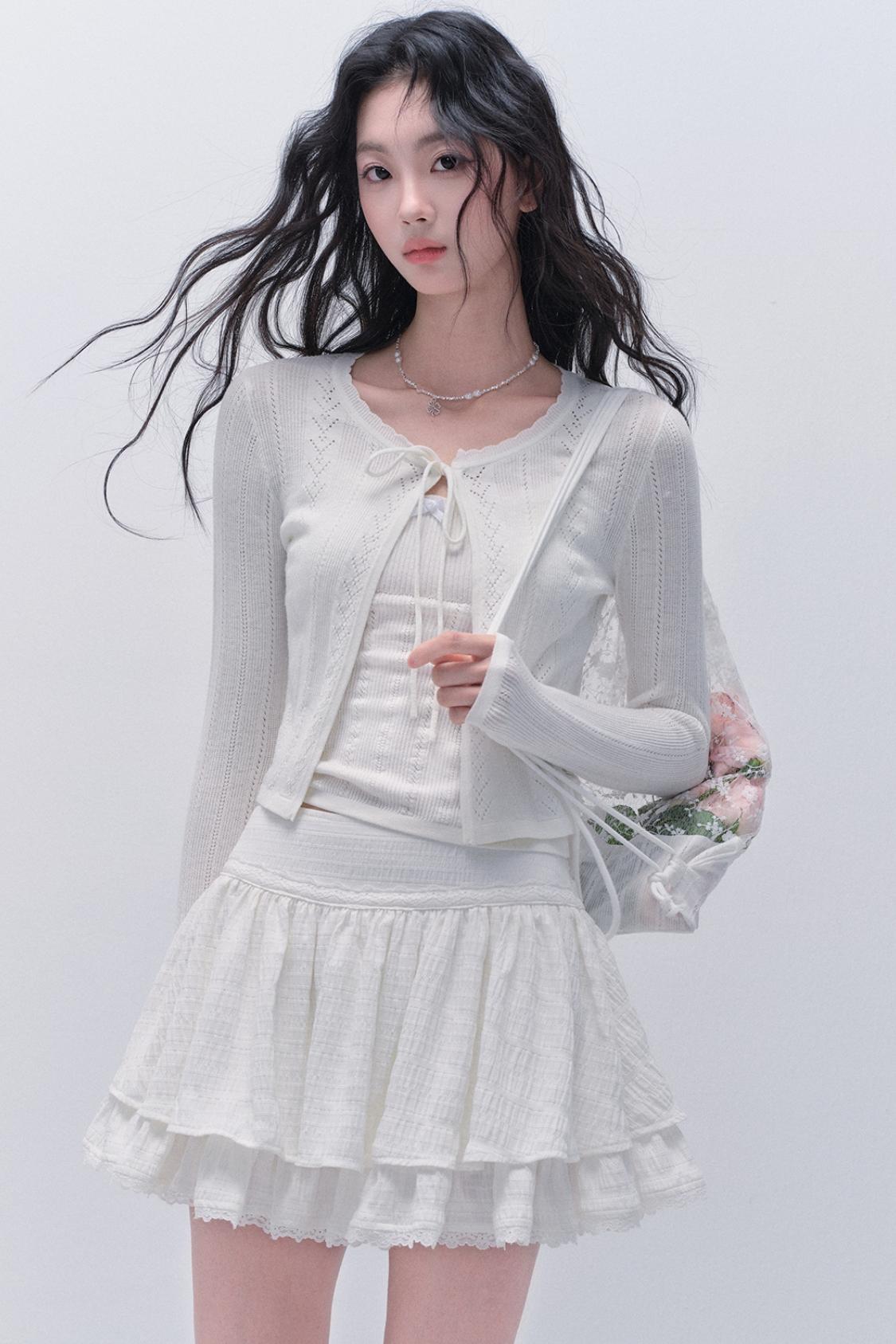 레이스 니트 카디건 세트 