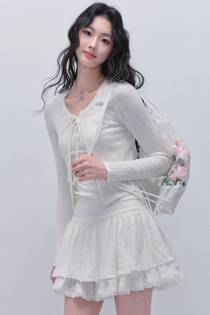 레이스 니트 카디건 세트 