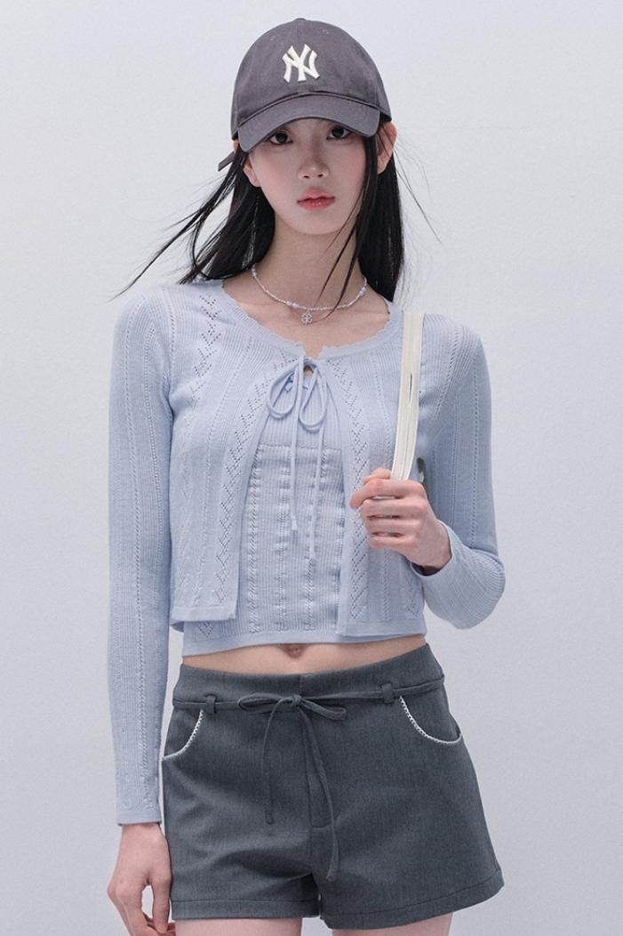 레이스 니트 카디건 세트 