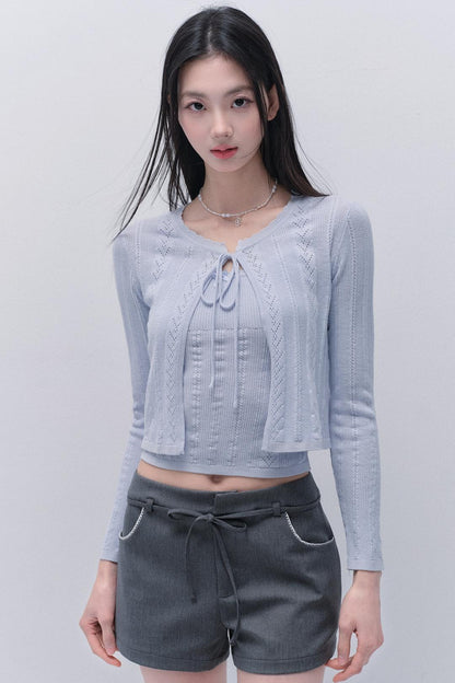 레이스 니트 카디건 세트 