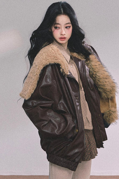 Autumn Navy Lambswool Leather Jacket