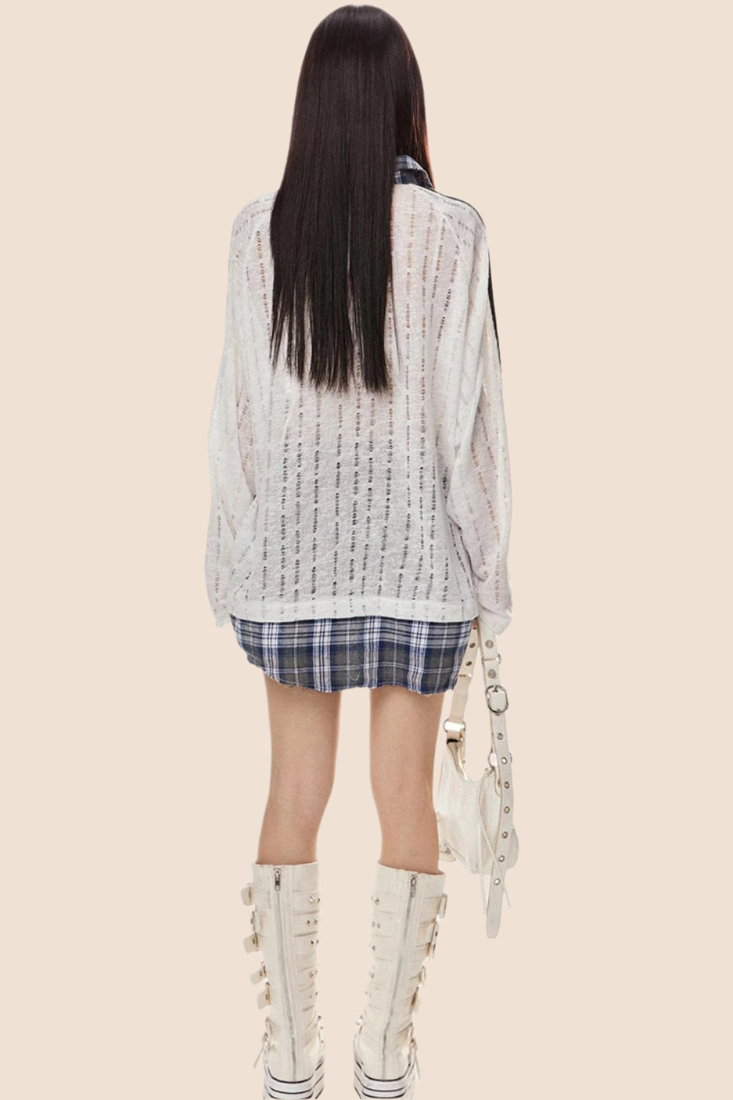 EZEK 아메리칸 레트로 스트라이프 스티칭 대비 약간 투명한 컷아웃 풀오버 스웨트셔츠 여성용 루즈 캐주얼 베이비 탑 타이드 