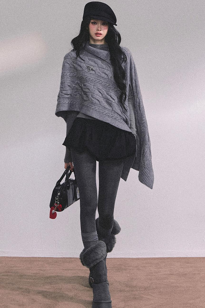 Twist Gray Knit Sweater Cloak