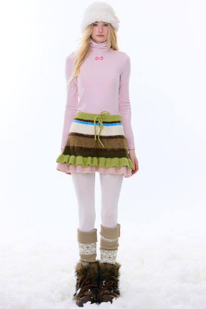 Retro Striped Knitted Skirt