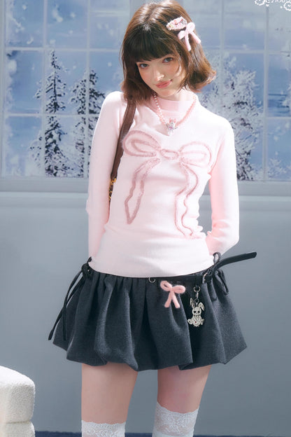 Autumn Bow Slim Knit Shirt