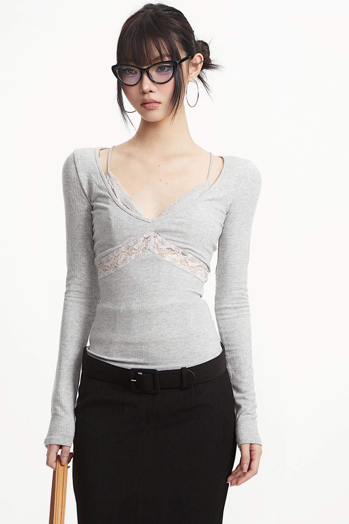 Retro Gray Two-Piece Top