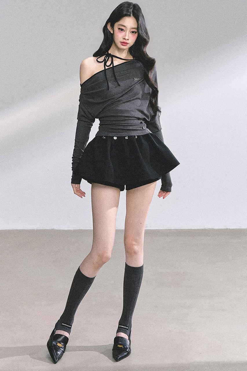 Korean Autumn Gray Halterneck Top