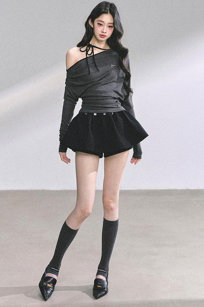 Korean Autumn Gray Halterneck Top