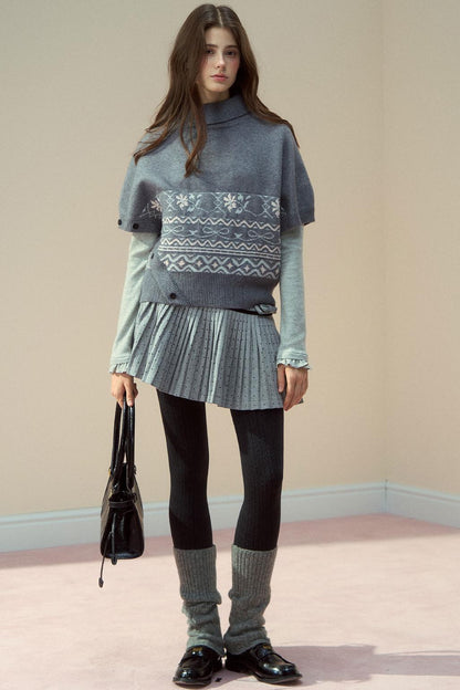 Gray Wool Polka Dot Pleated Skirt