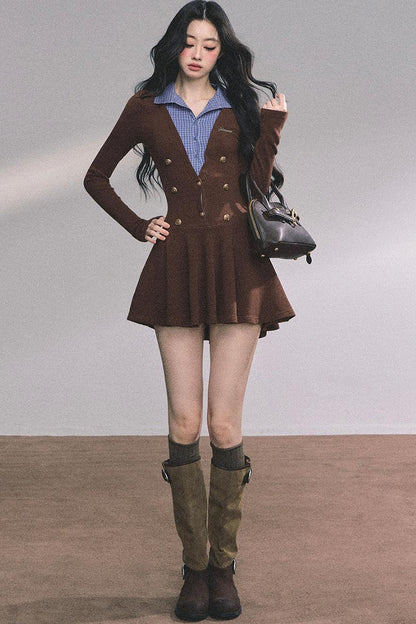 French Plaid Knitted Dress