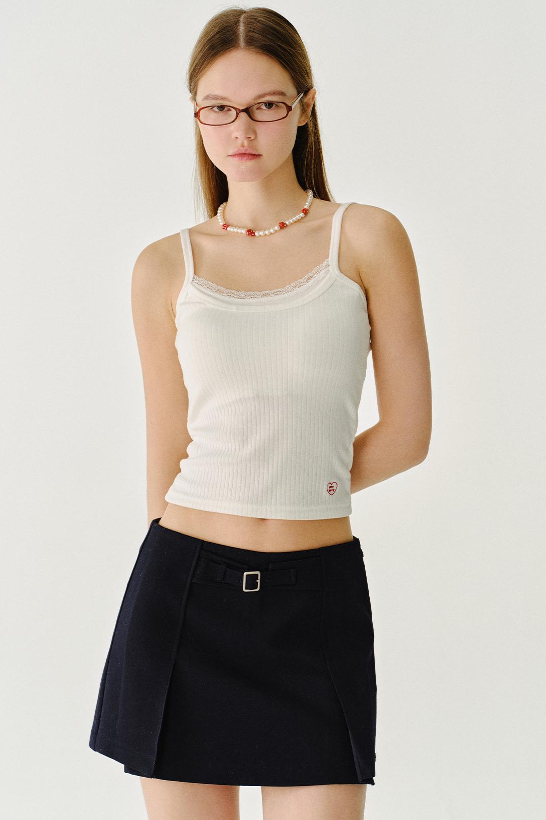 심플 레이스 크롭 탑 