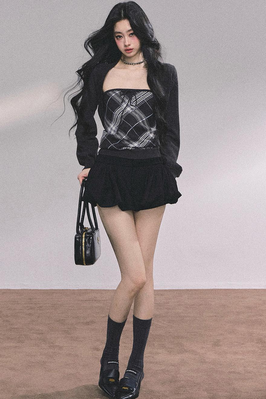 American Plaid Knitted Sweater Womens Two-Piece Set