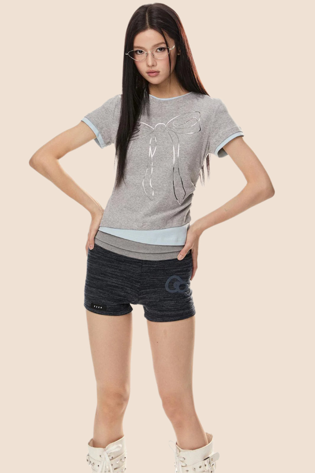 EZEK 아메리칸 3D 활 프린트 반팔 티셔츠 여성 여름 신상 베이비 주름 가짜 투피스 탑 타이드 