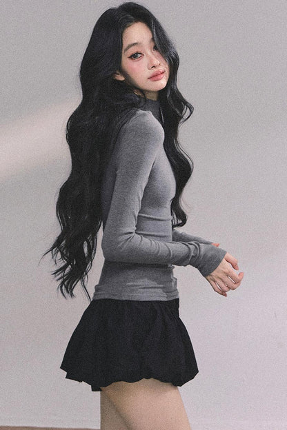 Semi-High-Neck Long-Sleeved Autumn Inner T-Shirt Top