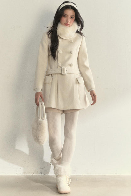 Gentle Lady Double-Breasted Mid-Length Coat Set-Up