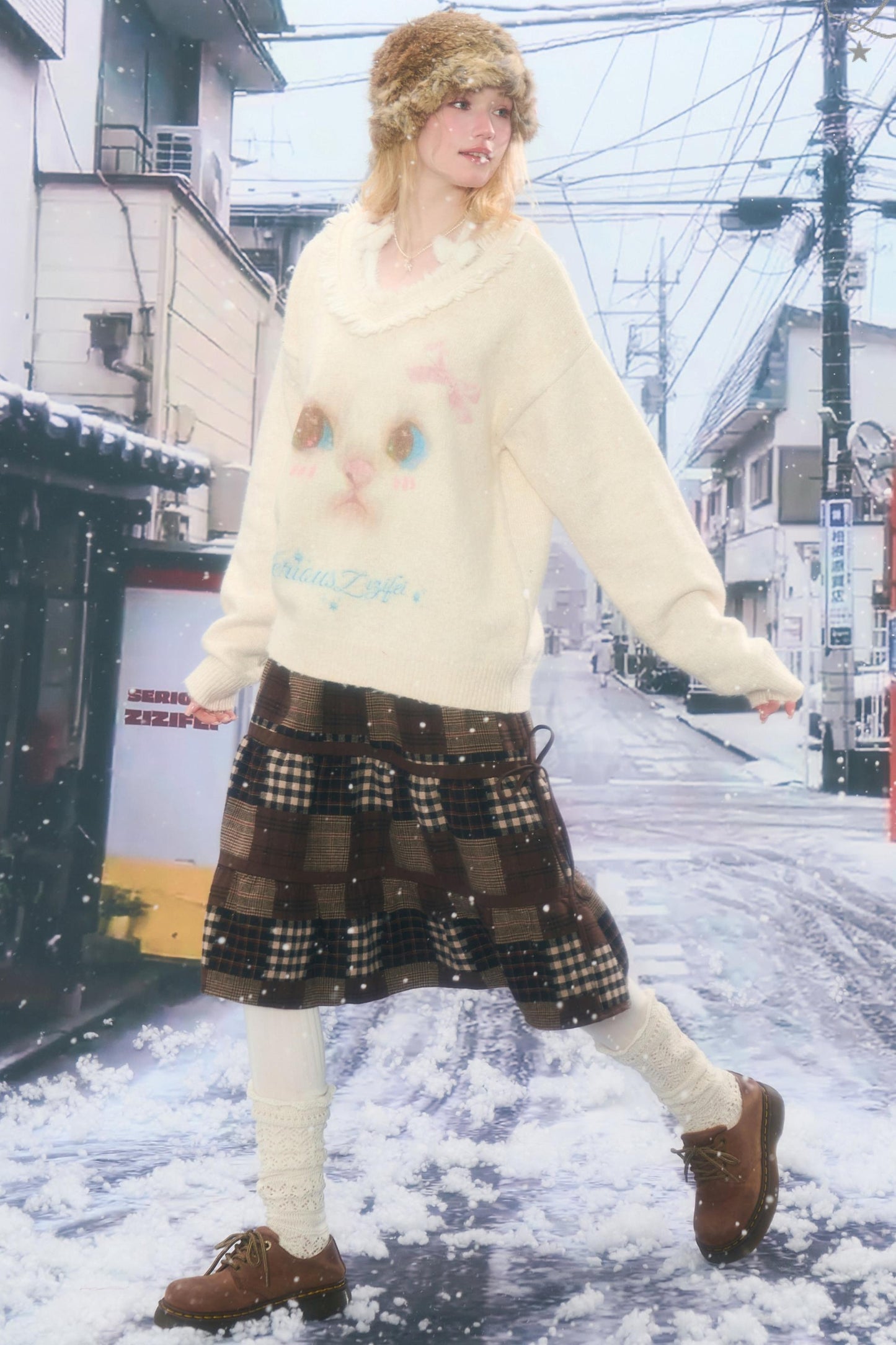 American Retro Cat Plush Sweater