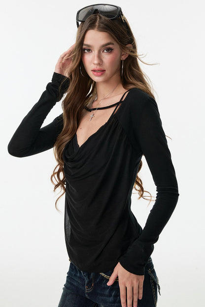 Swing Chiffon V-neck Long Sleeve Shirt