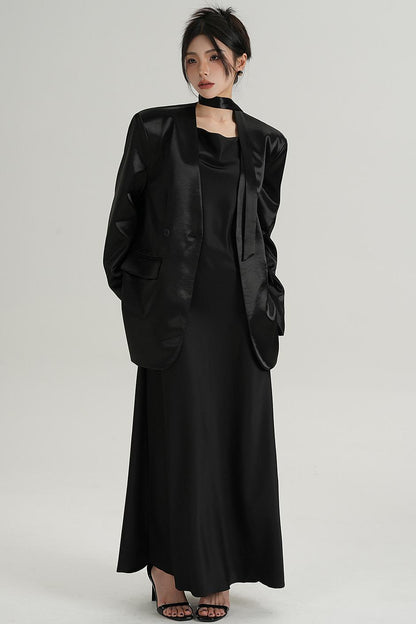 Glossy V-Neck Drape Jacket