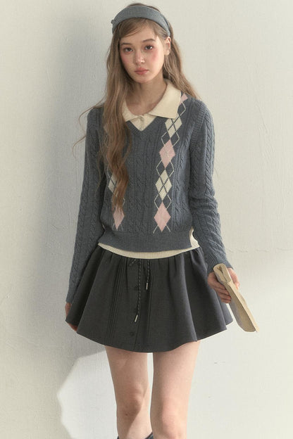 Retro Argyle Knitted Sweater