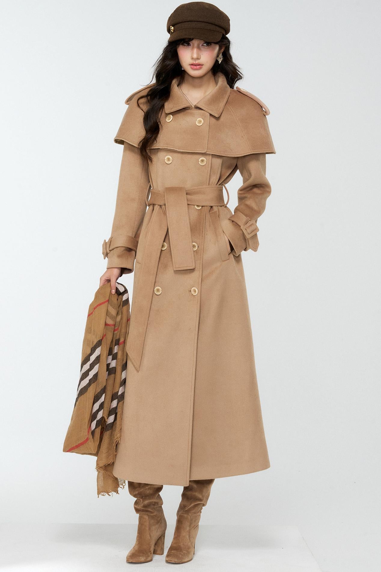 Coffee-Colored Woolen Cloak Coat Set-Up