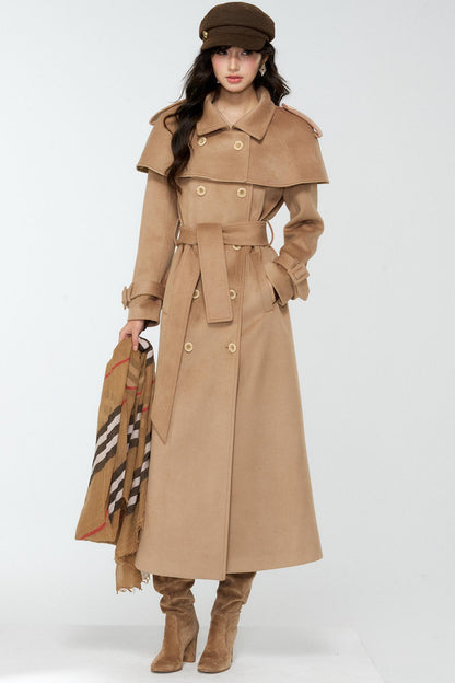 Coffee-Colored Woolen Cloak Coat Set-Up
