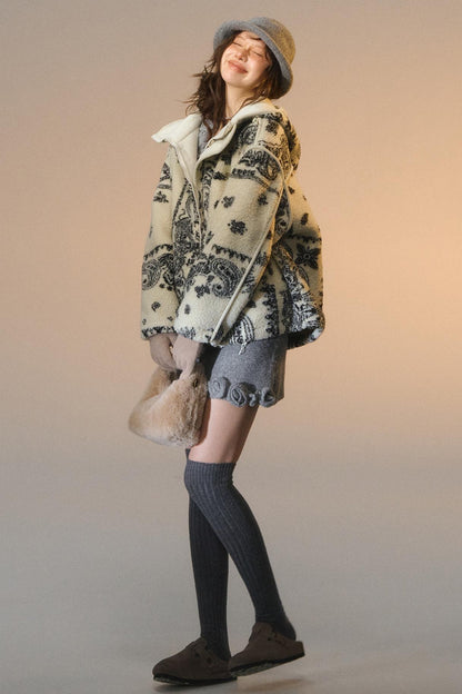 Jacquard Fleece Hooded Jacket