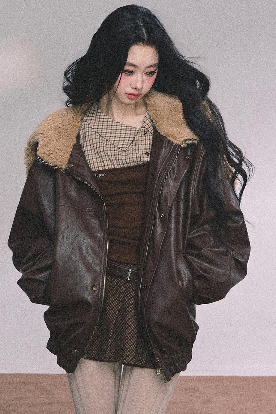 Knitted Long-Sleeved Plaid Top