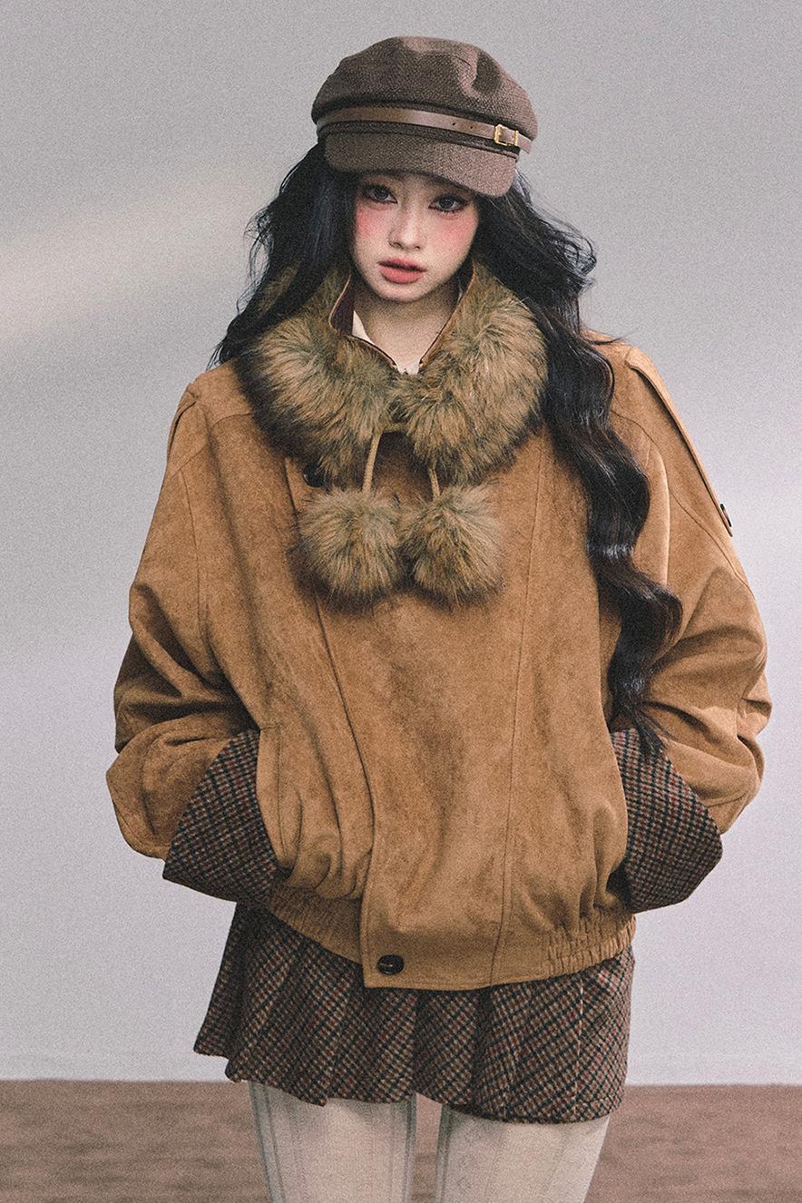 Hazelnut Velvet Jacket Skirt Set-Up