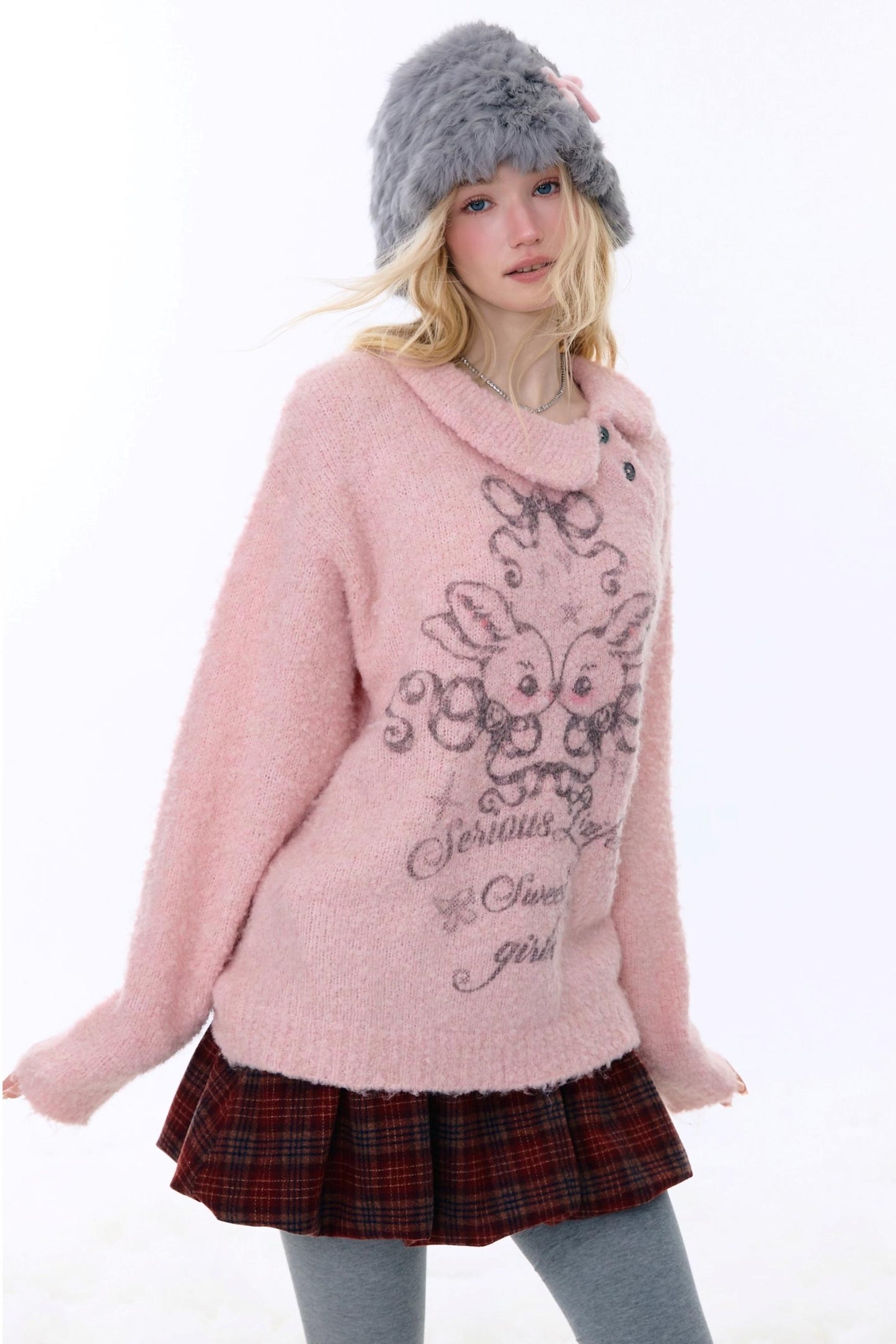 Retro Pink Irregular Sweater