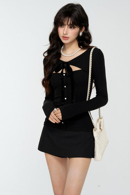 Black Hollow-Out Knitted Sweater