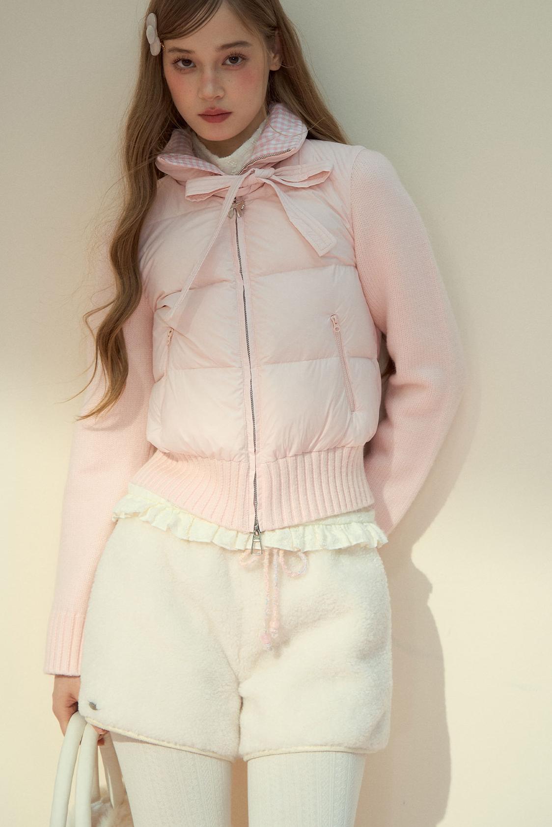 Pink Cloud Knitted Down Jacket