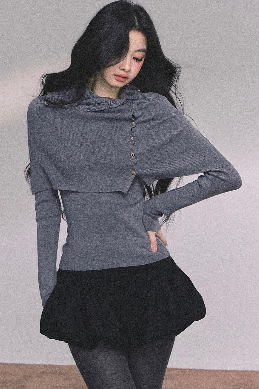 Korean Knit T-Shirt Shawl Set