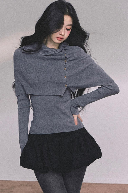 Korean Knit T-Shirt Shawl Set