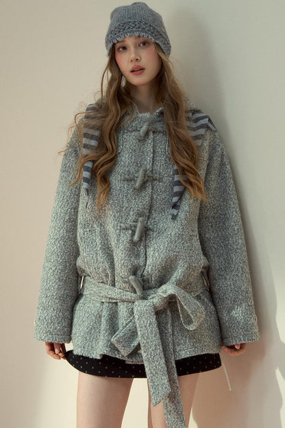 Light Gray Wool Horn Buckle Jacket