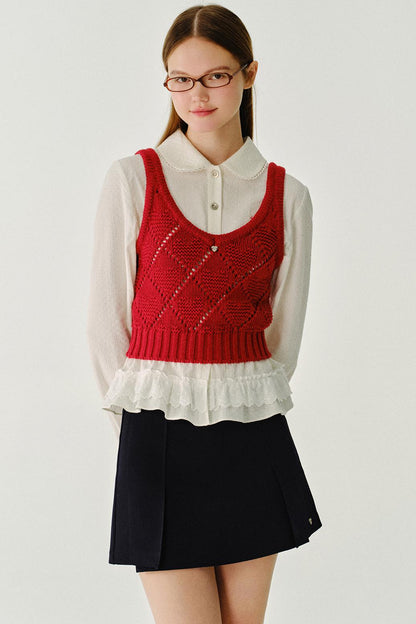 채워진 모찌 울 니트 조끼 