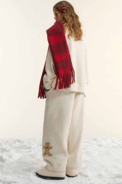 Asgony Vintage Wool Blend Red Plaid Scarf