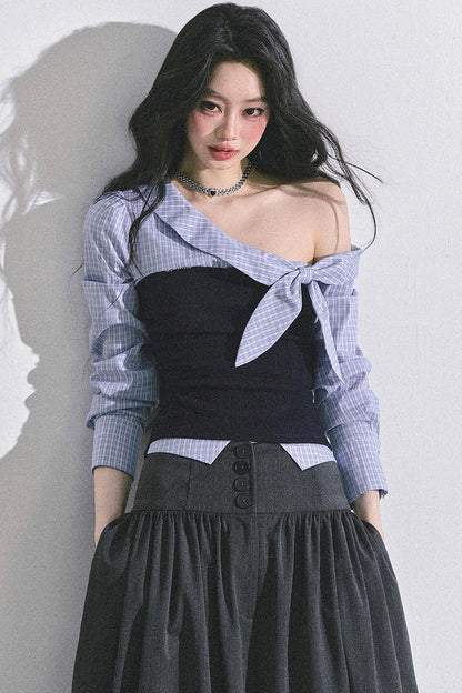 Korean Long-Sleeved Plaid Shirt