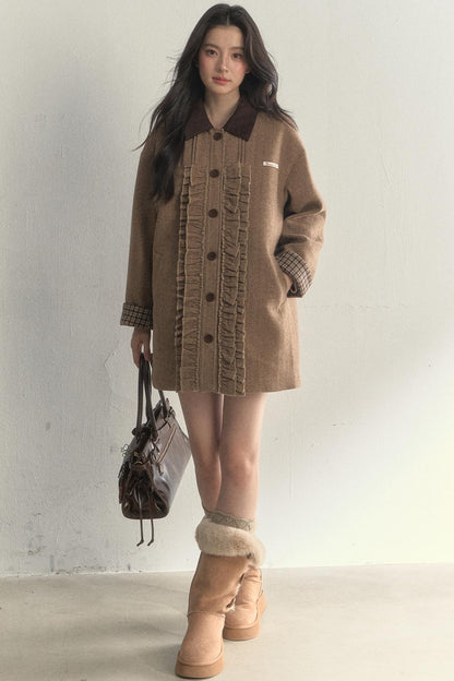 Vintage Khaki Houndstooth Wool Coat