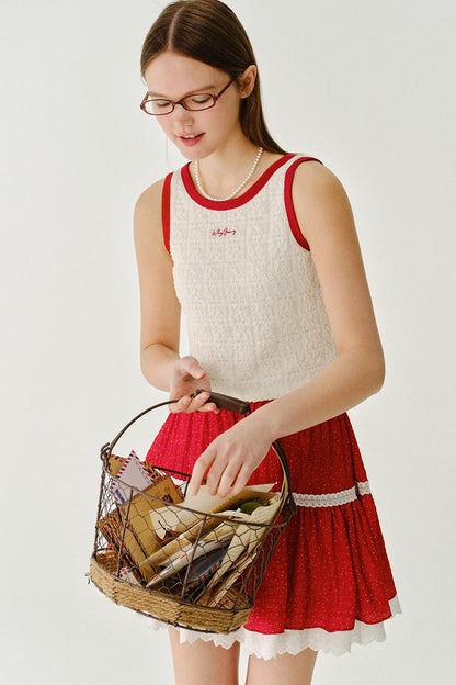 체리 치즈 롤 레이스 조끼 