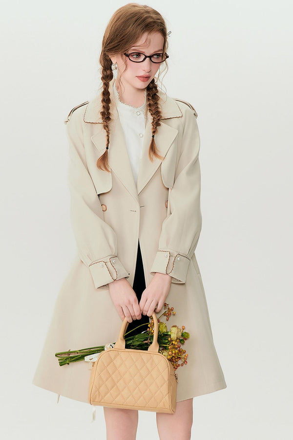 Beige Double-Breasted Trench Coat
