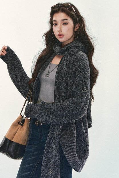 Chenille Knit Scarf Cardigan