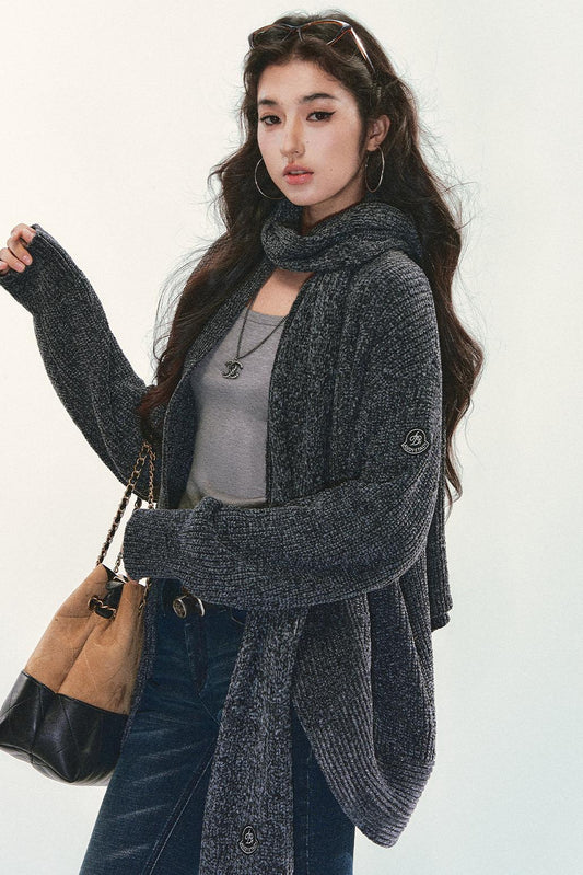 Chenille Knit Scarf Cardigan