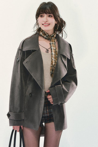 Grey Suede Trench Coat