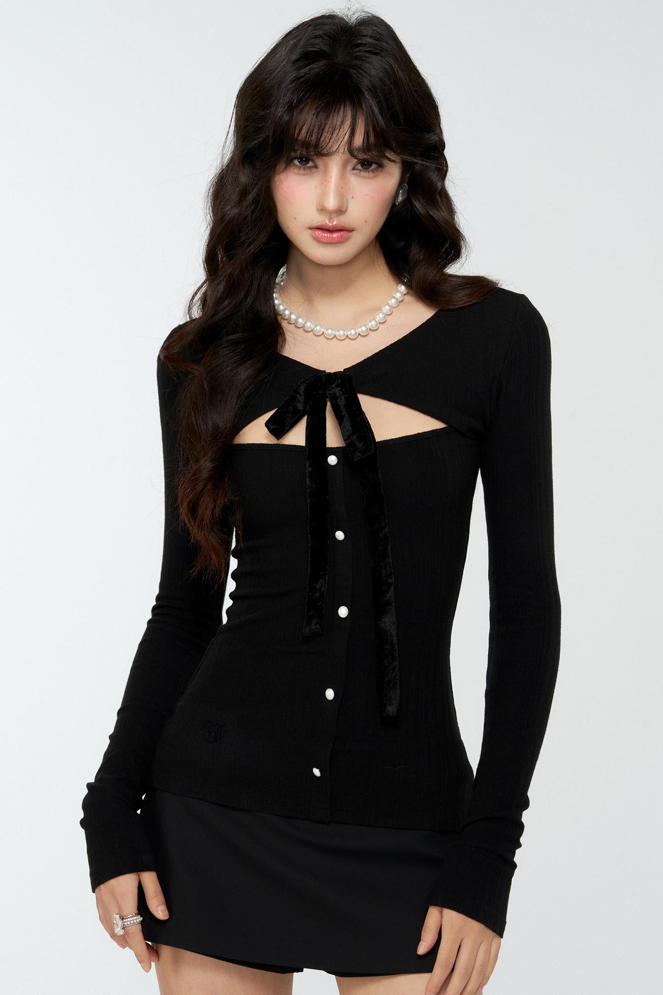 Black Hollow-Out Knitted Sweater