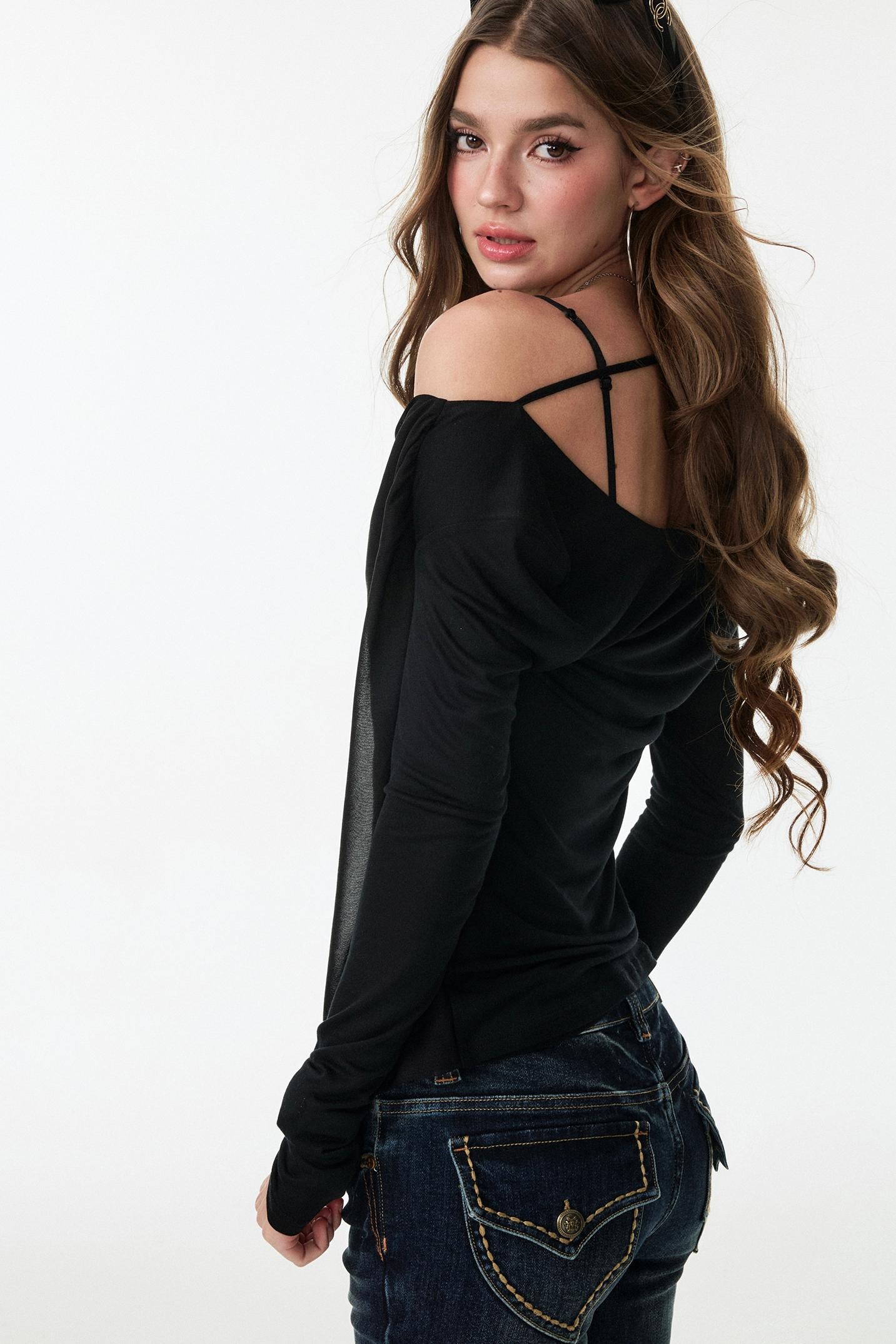 Swing Chiffon V-neck Long Sleeve Shirt