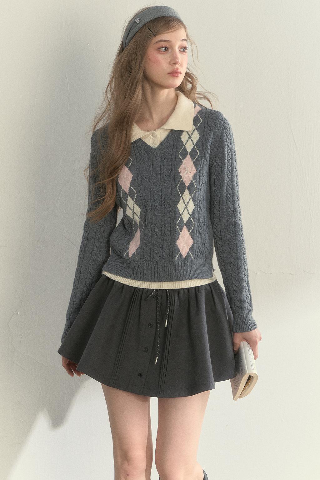 Retro Argyle Knitted Sweater